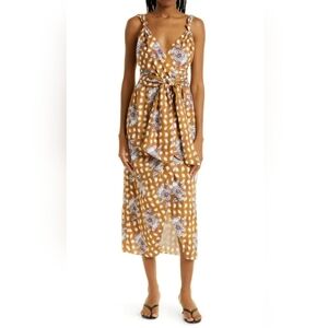 Rebecca Taylor Mustard Gingham Floral Midi Dress